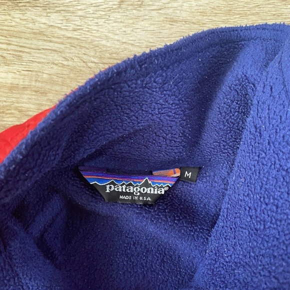 Patagonia Fleece Lined Bomber Jacket Mens Medium Red Made In USA - Picture 8 of 8